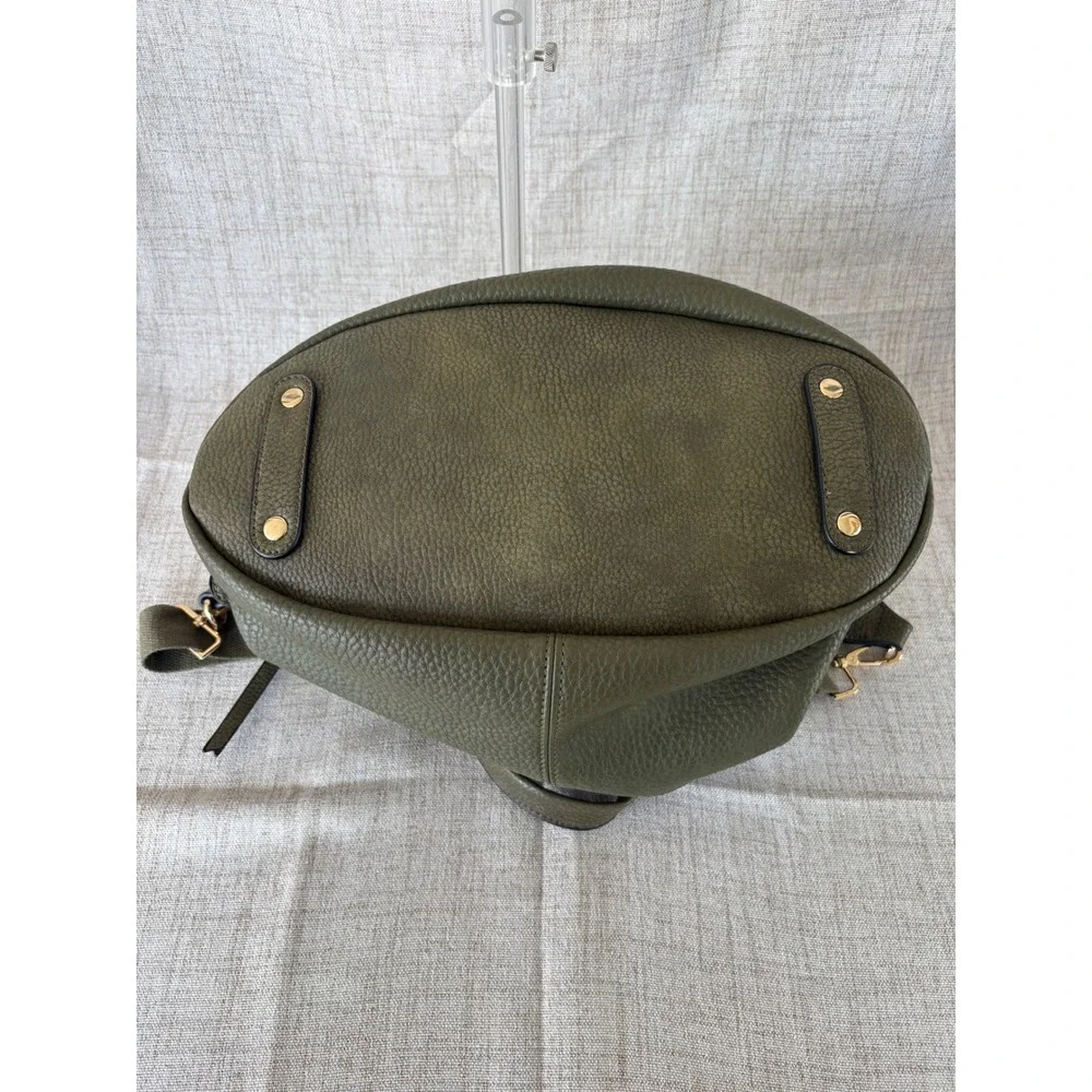 Mona Luxe Satchel Bag Womens Medium Olive Green Excellent Pebbled Faux Leather